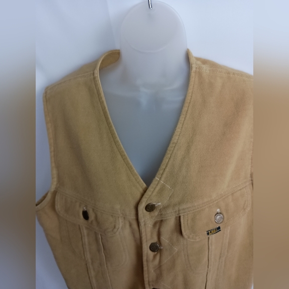 LEE Vintage 70's Suede Sherpa Winter Tan Brown Sleeveless Button-Up Vest(#1,531) - Picture 6 of 10